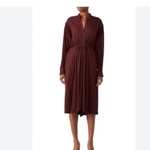 Vince Silk Blend Midi Dress Maroon Burgundy